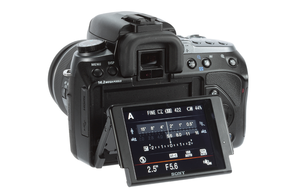 Sony Alpha a550 product shot titl screen left side