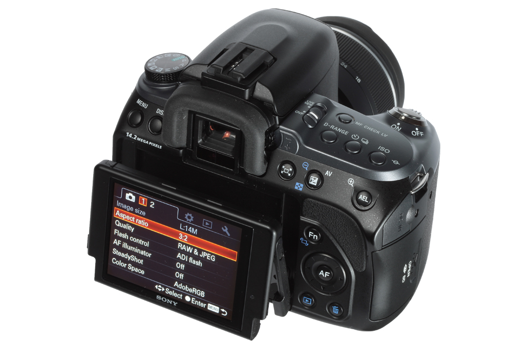Sony Alpha a550 product shot titl screen right side