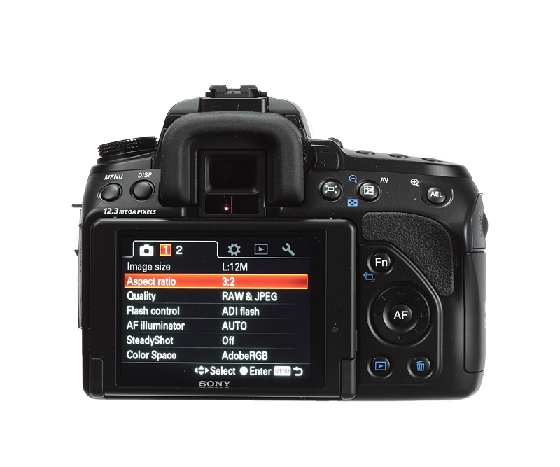 Sony Alpha a500 product shot rear screen flat
