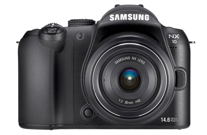 Samsung NX10 product image shot front with 30mm lens