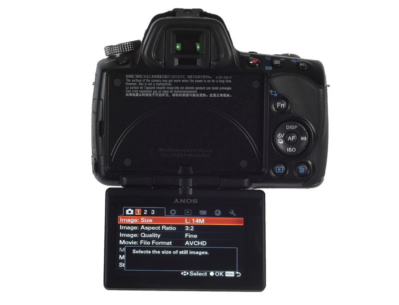Sony Alpha SLT-A33 product shot rear screen on bracket