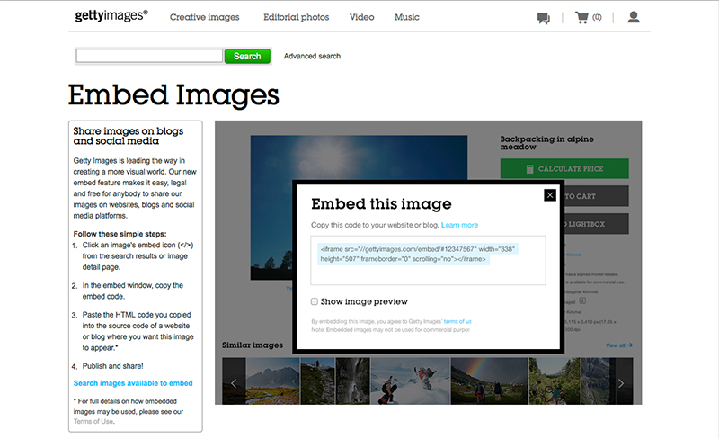 Getty Images Embed Tool